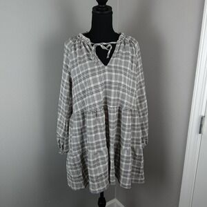 Show Me Your Mumu Dress Womens Small Plaid Tiered Long Sleeve Boho Maxi USA